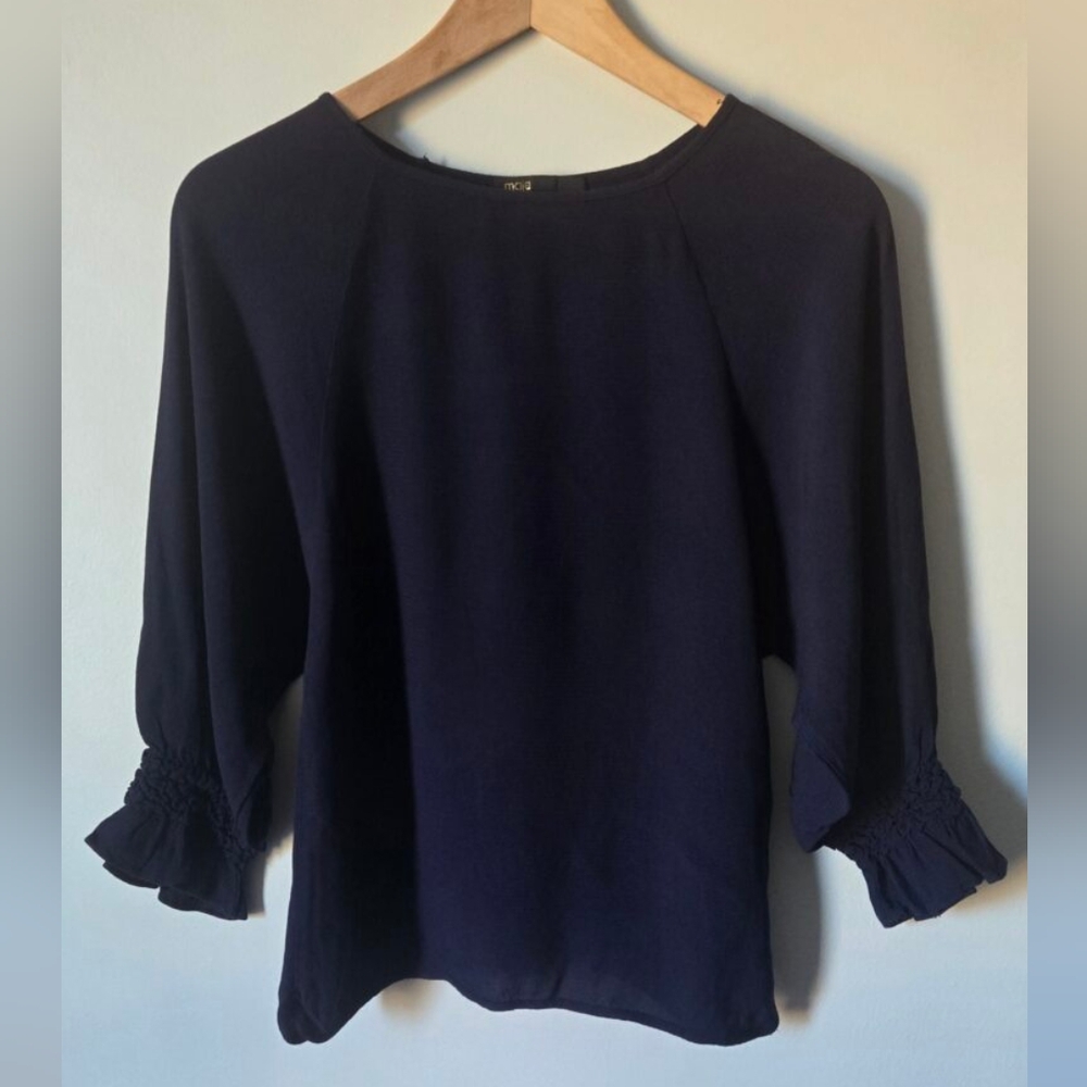 Maje Navy Blue Ruffle Sleeve Blouse